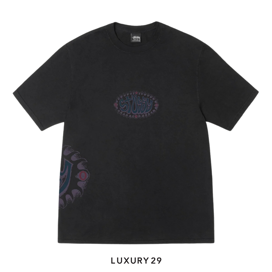 STUSSY WAVE OVAL TEE PIGMENT DYED BLACK STUSSY